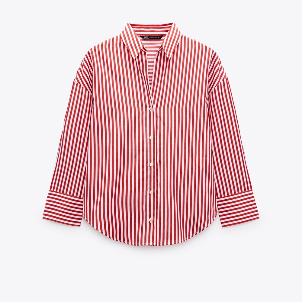 ZARA Poplin Shirt Red Stripe